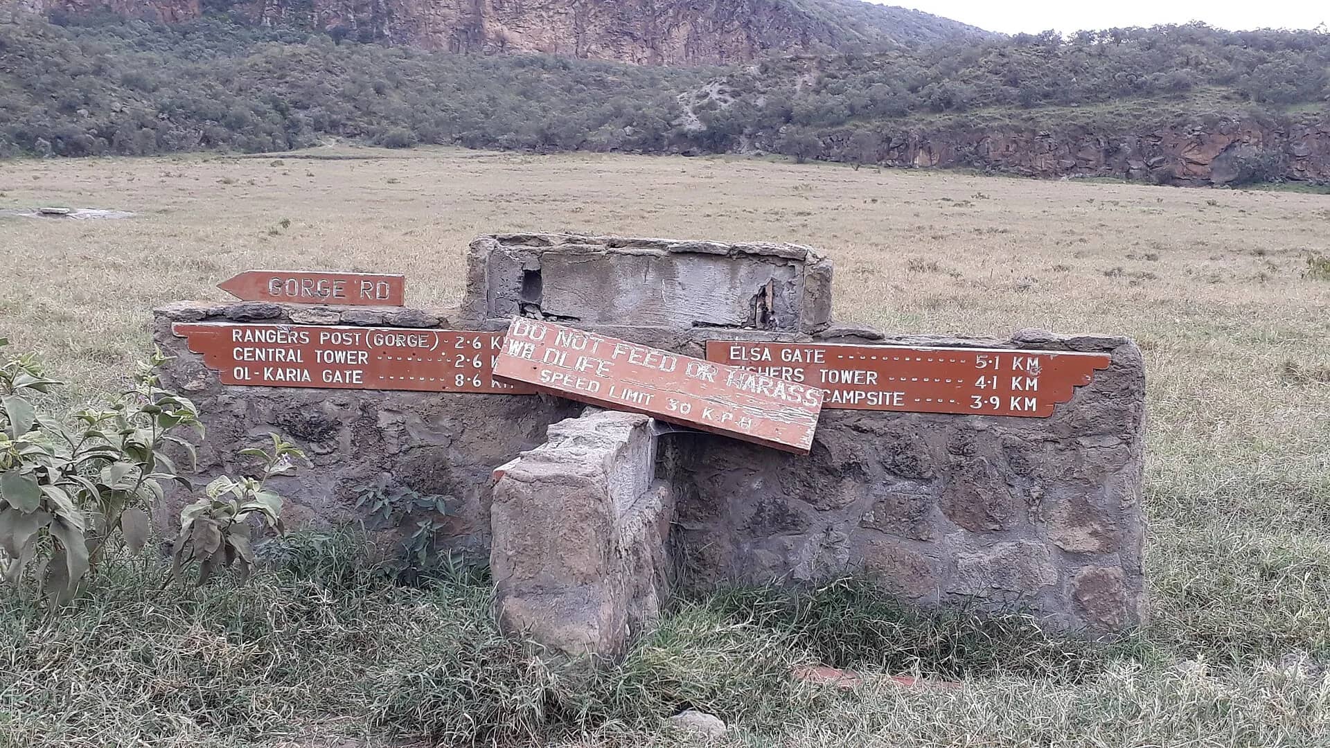 Trail signposts marking the routes through Hell's Gate