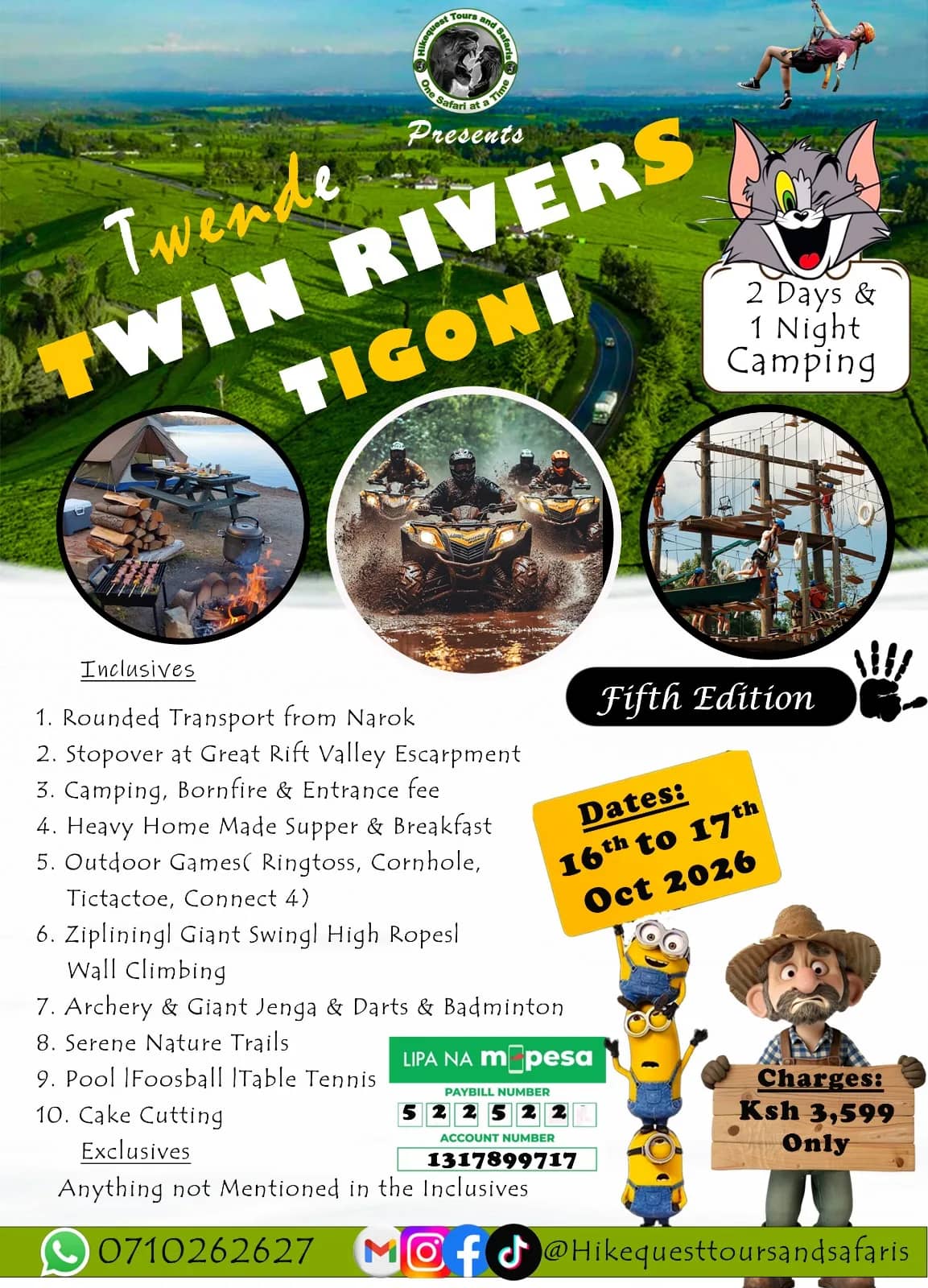 Poster for the Twende Twin Rivers Tigoni camping weekend on 16 and 17 October 2026