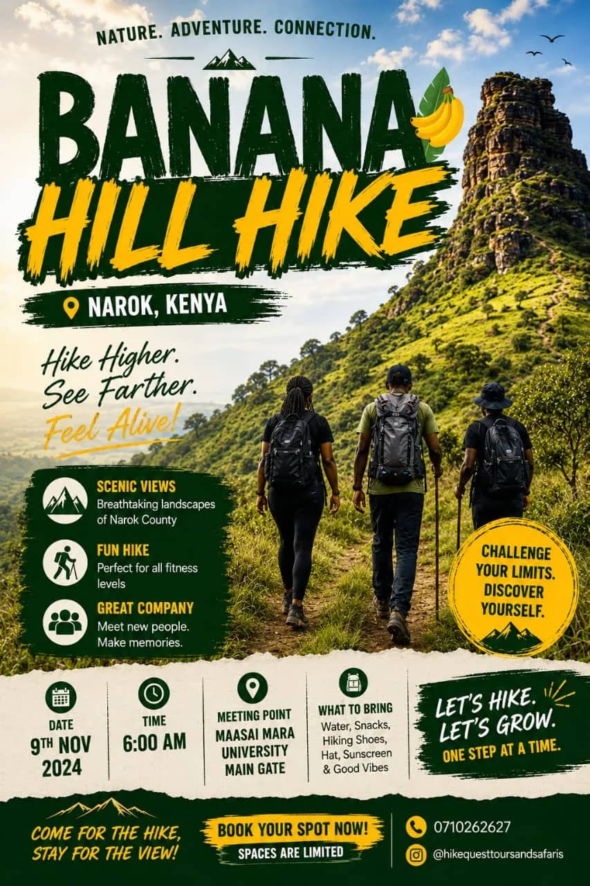 Poster for the Banana Hill Hike in Narok on 9 November 2024