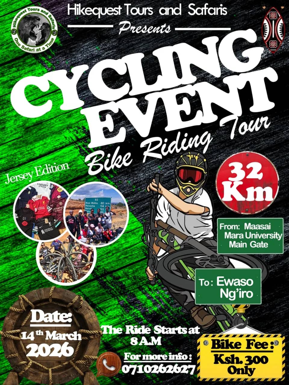 Poster for the 32 kilometre Cycling Event jersey edition on 14 March 2026