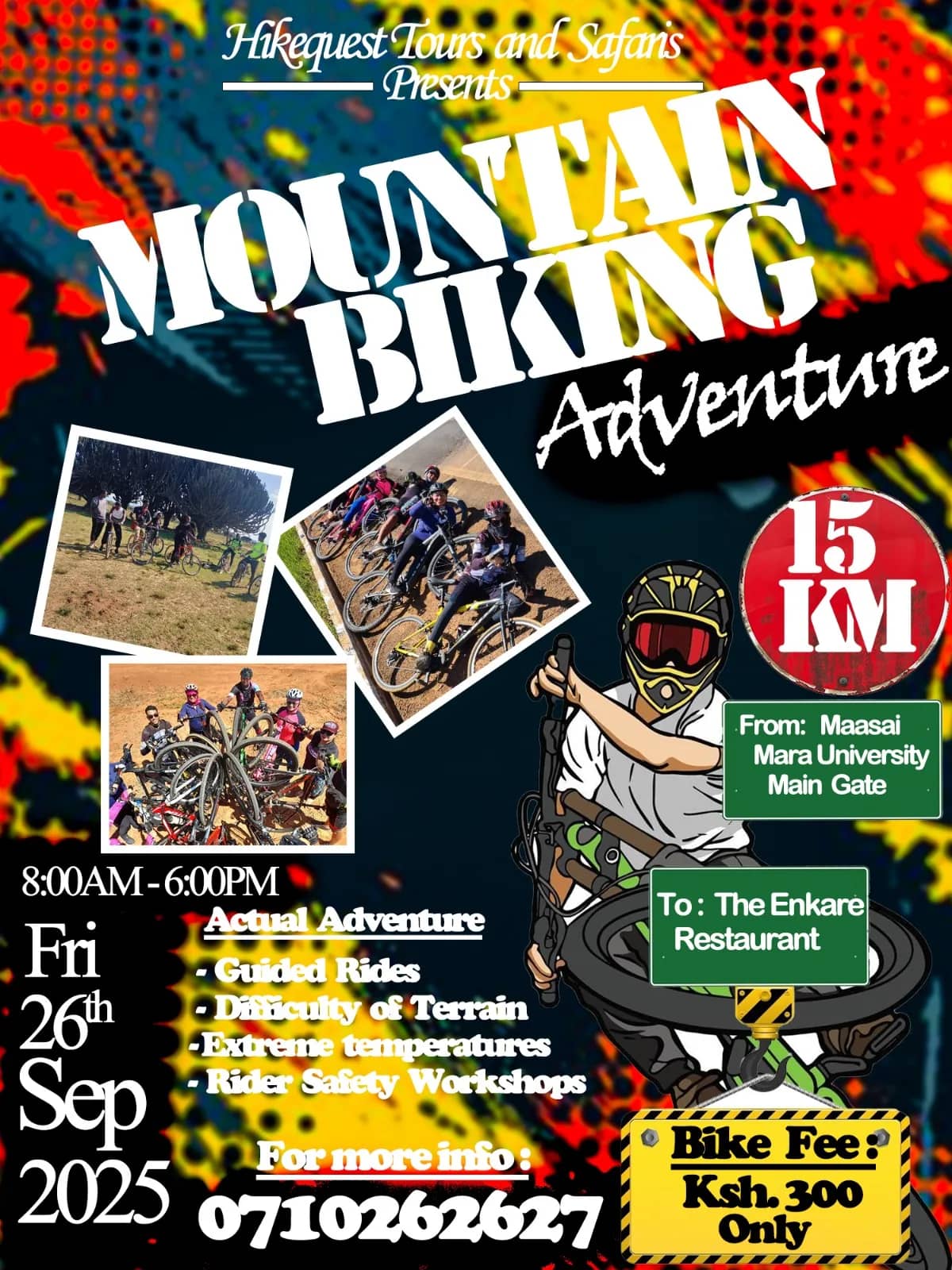 Poster for the 15 kilometre Mountain Biking Adventure on 26 September 2025