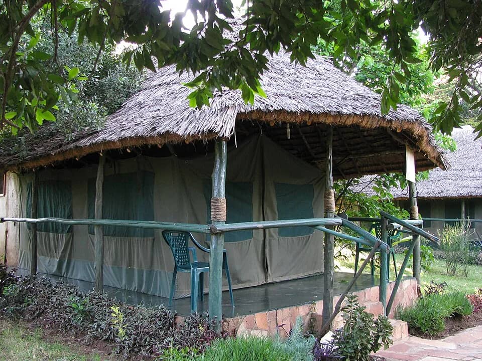 Safari tents pitched at a Kenyan bush camp