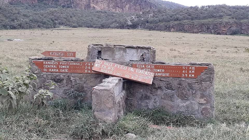 Trail signposts marking the routes through Hell's Gate